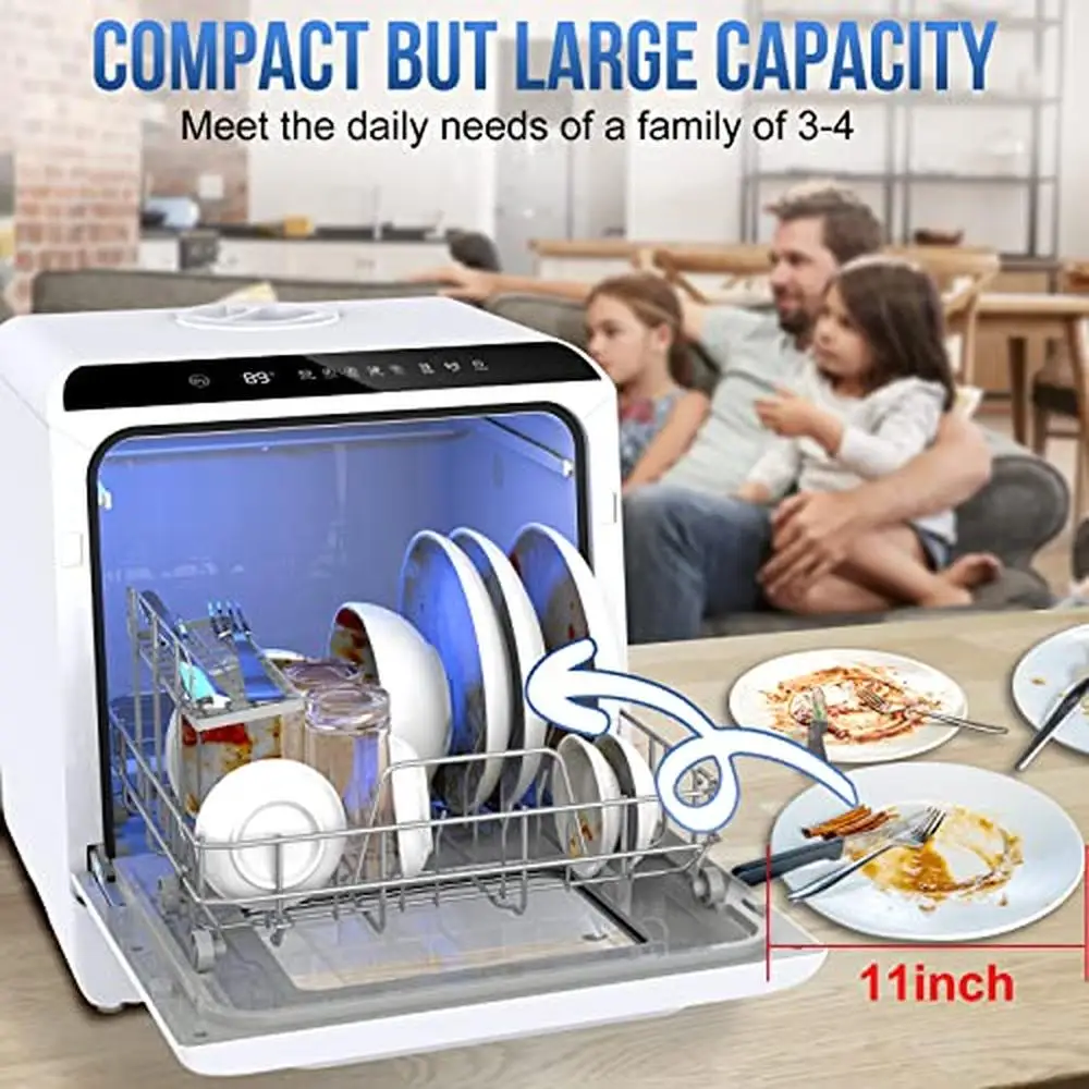 Compact Portable Dishwasher 5L Tank 6 Programs Anti Leakage Dual Dry Function