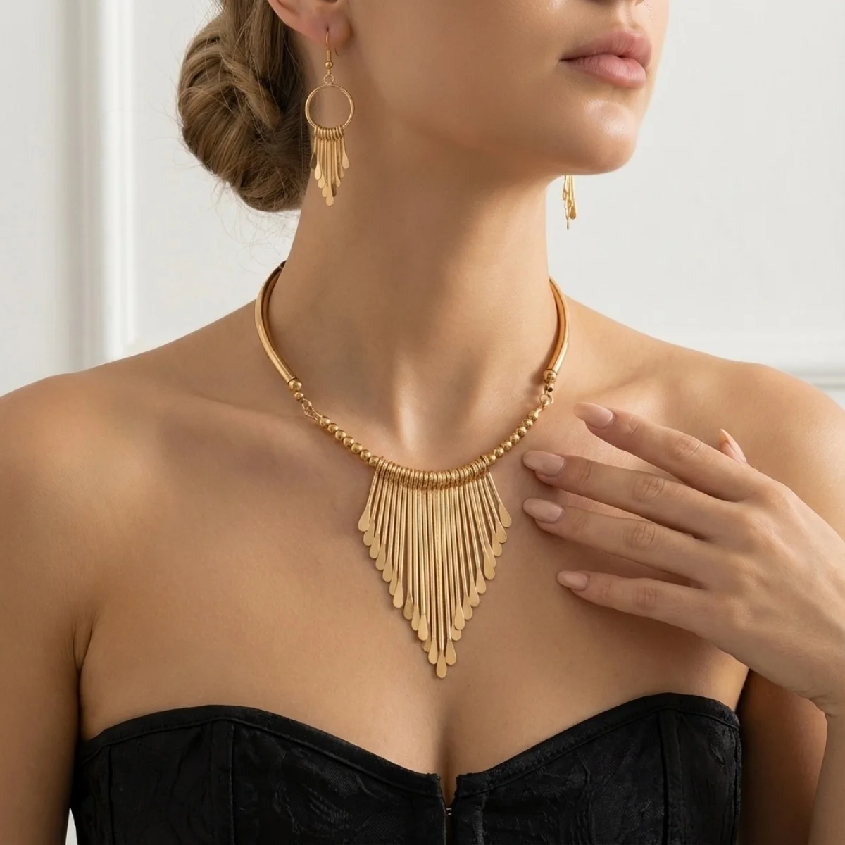 Punk Übertrieben Metall Pailletten Quaste Anhänger Halskette Tropfen Ohrringe Set Für Frauen Männer Unregelmäßige Waterdrop Edgy Party Schmuck Set