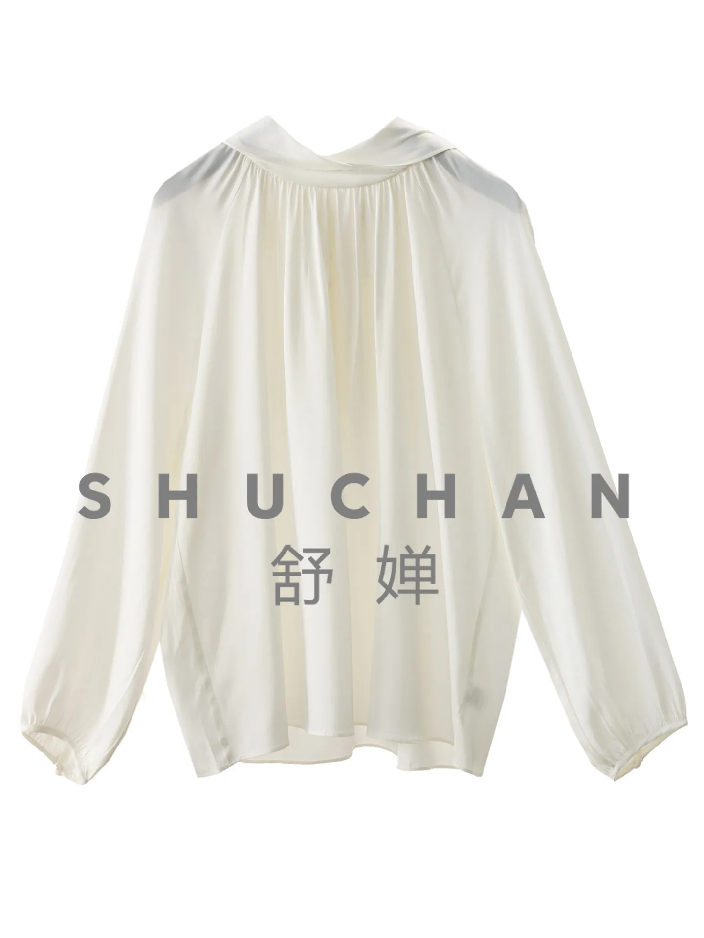 

Elegant Temperament, Cabinet Commuting Elastic Double Joe Silk Streamer Collar Long-sleeved Shirt Women's 96I3