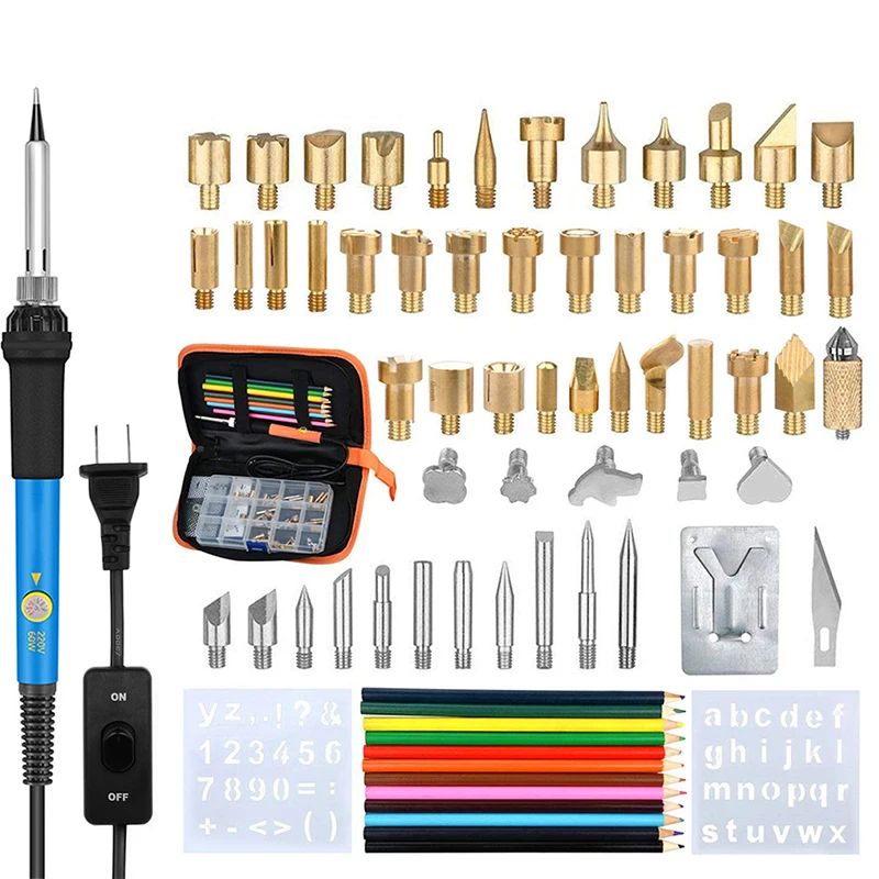 Wood Burning Kit 60W Adjustable Soldering Iron Kit Set Cautin Welding Electric Tools With Colored Pencils For Pyrography