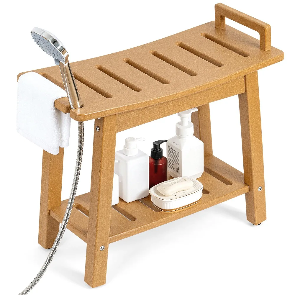 

Shower Bench for Inside, Large Waterproof HDPE Shower Chair Seat with Storage Shelf and Handles
