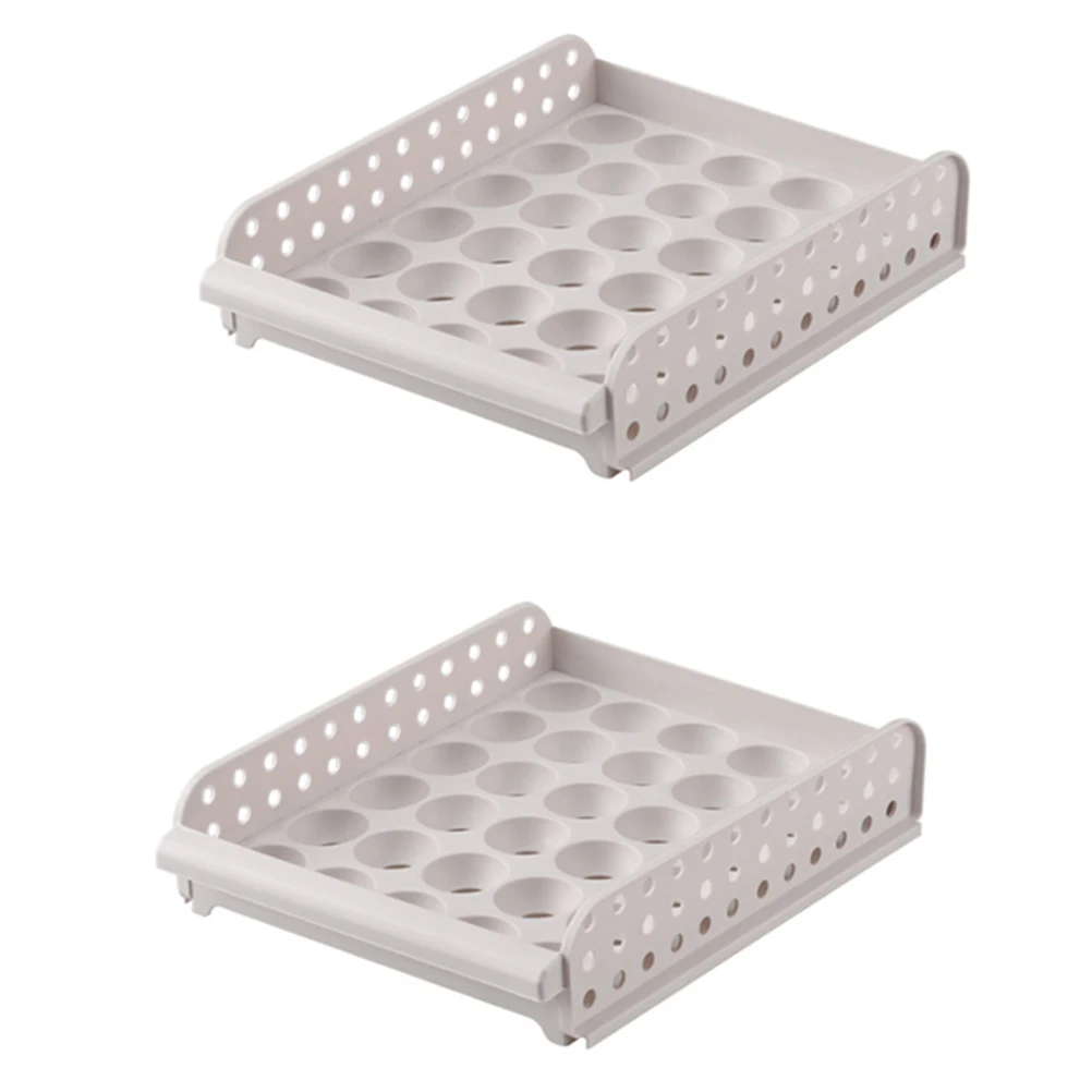 

Double Layer Storage Box Plastic Grid Rack Refrigerator Kitchen Egg Container Durable Egg Holder Freshness Keeper Pull-Out Type