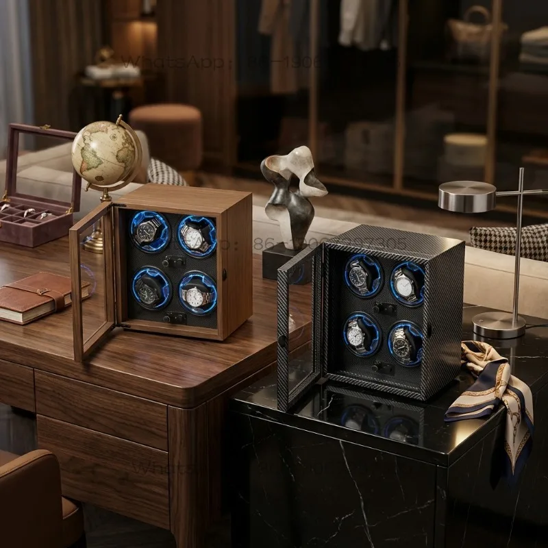 Bingxin blue walnut pattern wooden 4-position automatic watch rocker watch winding device