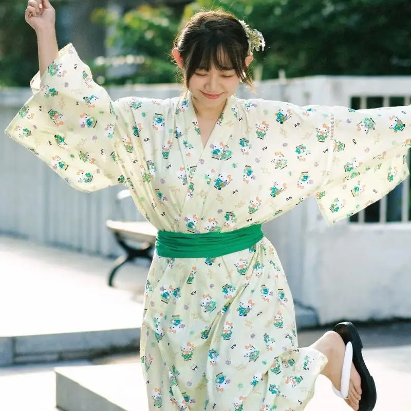 

Sanrio New Kawaii Kimono Bathrobe Hello Kitty Japanese Kimono Bathrobe Pajamas Dress Summer Girl Comfortable Pajamas Dress Gift