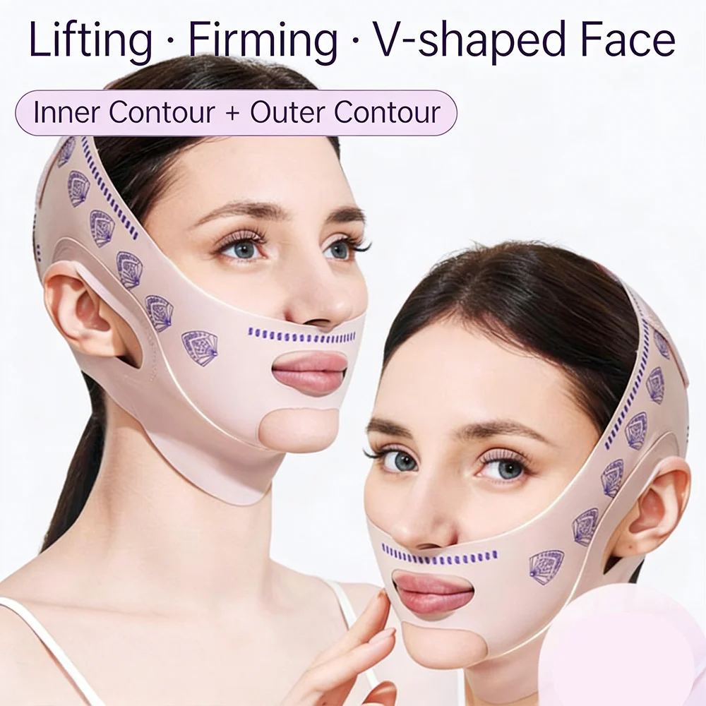 Double Layer V Line Lifting Face Slimming Strap Double Chin Reducer Tighten Face Lifting Belt Shaper Chin Belt V Facial Lifting view 2