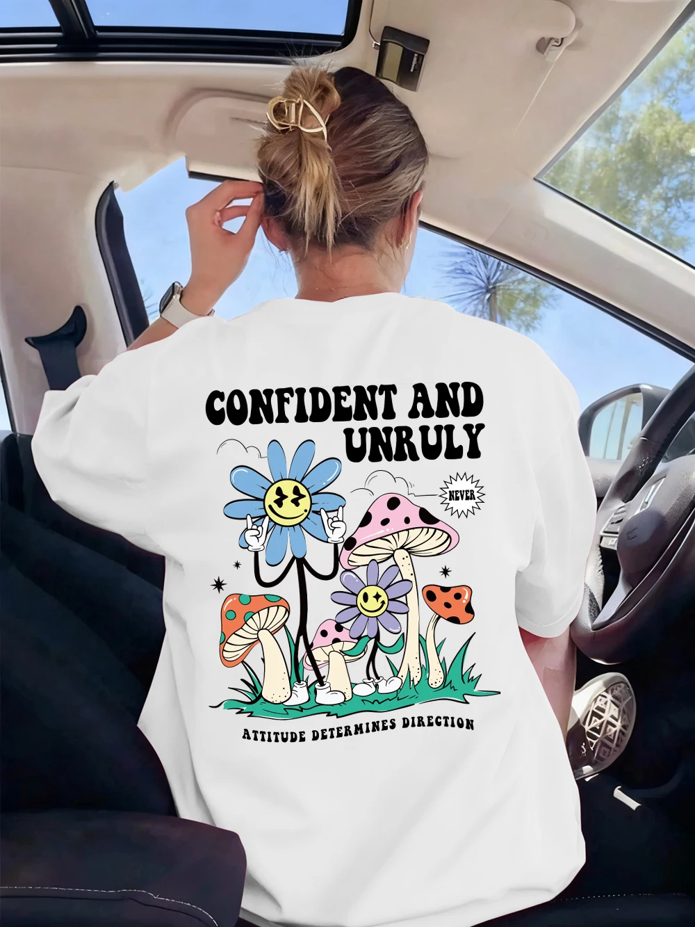 Selbstvertrauen und unruly bedrucktes T-Shirt für Damen, lässig, weiche T-Shirts, lockere O-Ausschnitt-Kurzarm-Tops, Sommer-All-Match-Frau-Kleidung