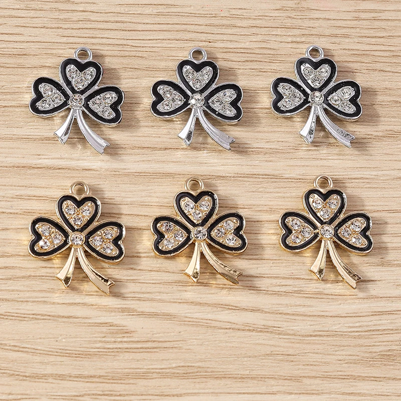 

Tusember 10pcs 18*23mm Crystal Lucky Clover Flowers Charms Pendants for Dangle Earrings Necklace Handmade Jewelry Accessories