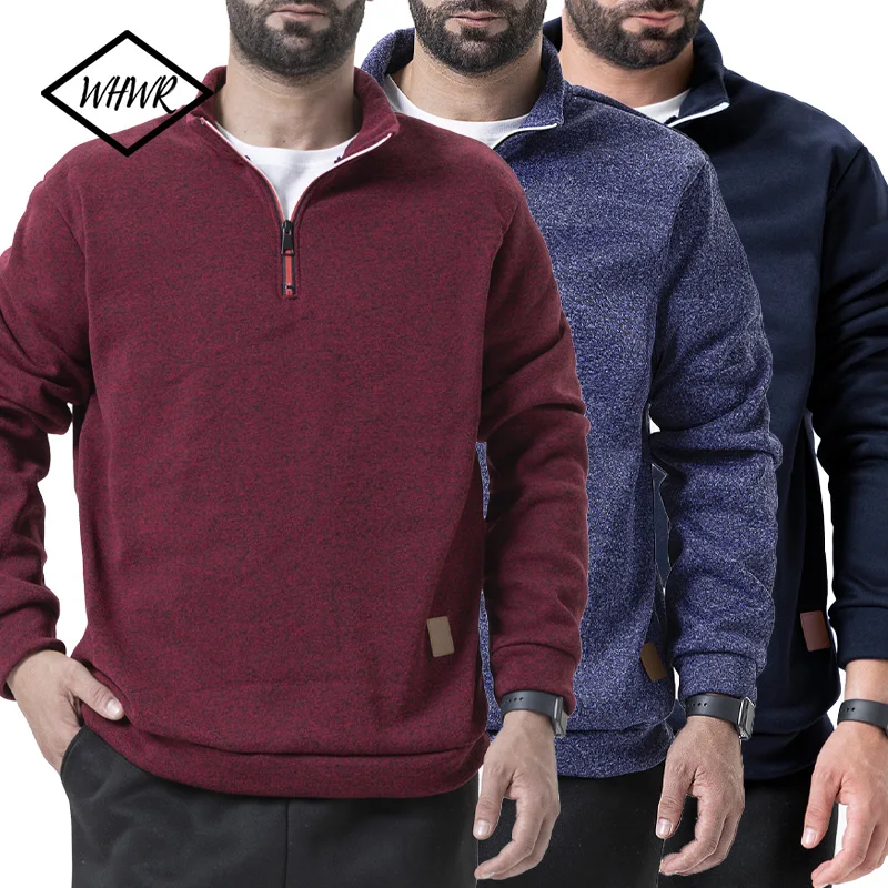 Sudaderas para hombre, jersey más grueso de otoño, jersey con media cremallera, suéter de cuello alto de Color sólido para invierno, sudadera con capucha para exteriores