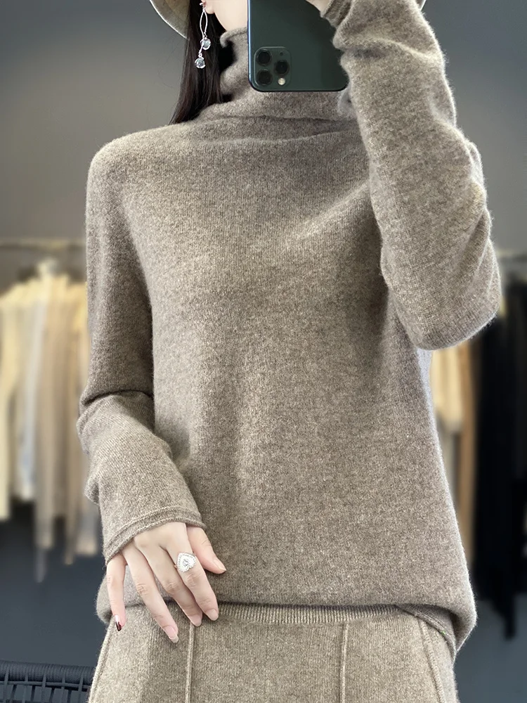 

Пуловер из 100% мериносовой шерсти, свитер, водолазка, женский трикотаж, осенне-зимняя одежда, женские повседневные топы высокого качества в базовом стиле