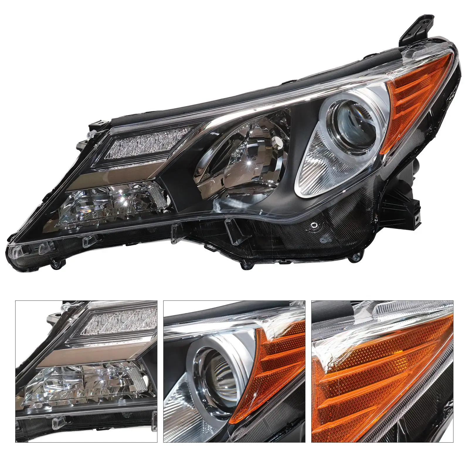 Headlight Chrome Housing Headlamp Left Diver Side For Toyota Rav-4 2013 2014 2015 Driver Side Clear Lens