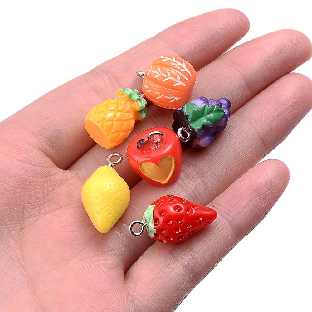 5pcs 43 Style Strawberry  Apple Pineapple Grape Donut Resin Pendant Charms Fruit Fashion Pendant DIY Earring Jewelry Accessories