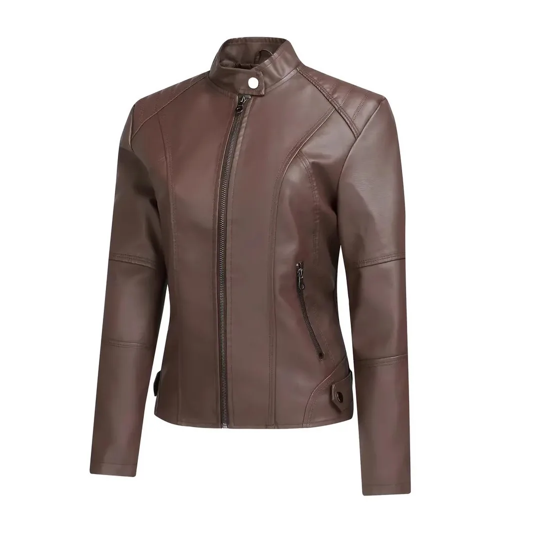 2025 Giacca corta da donna in pelle PU nuova Giacca da moto slim fit Cappotto con cerniera retrò Opzioni multicolori