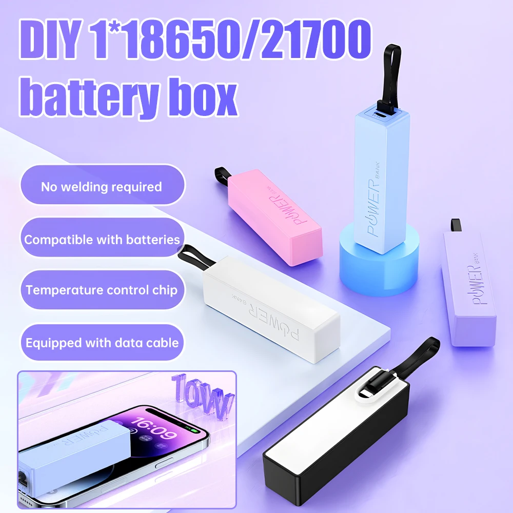 Welding Free 1x18650/21700 DIY Battery Box USB Hanging Rope Mobile Power Supply Mini Phone TYPE-C Power Bank Kit Storage Case