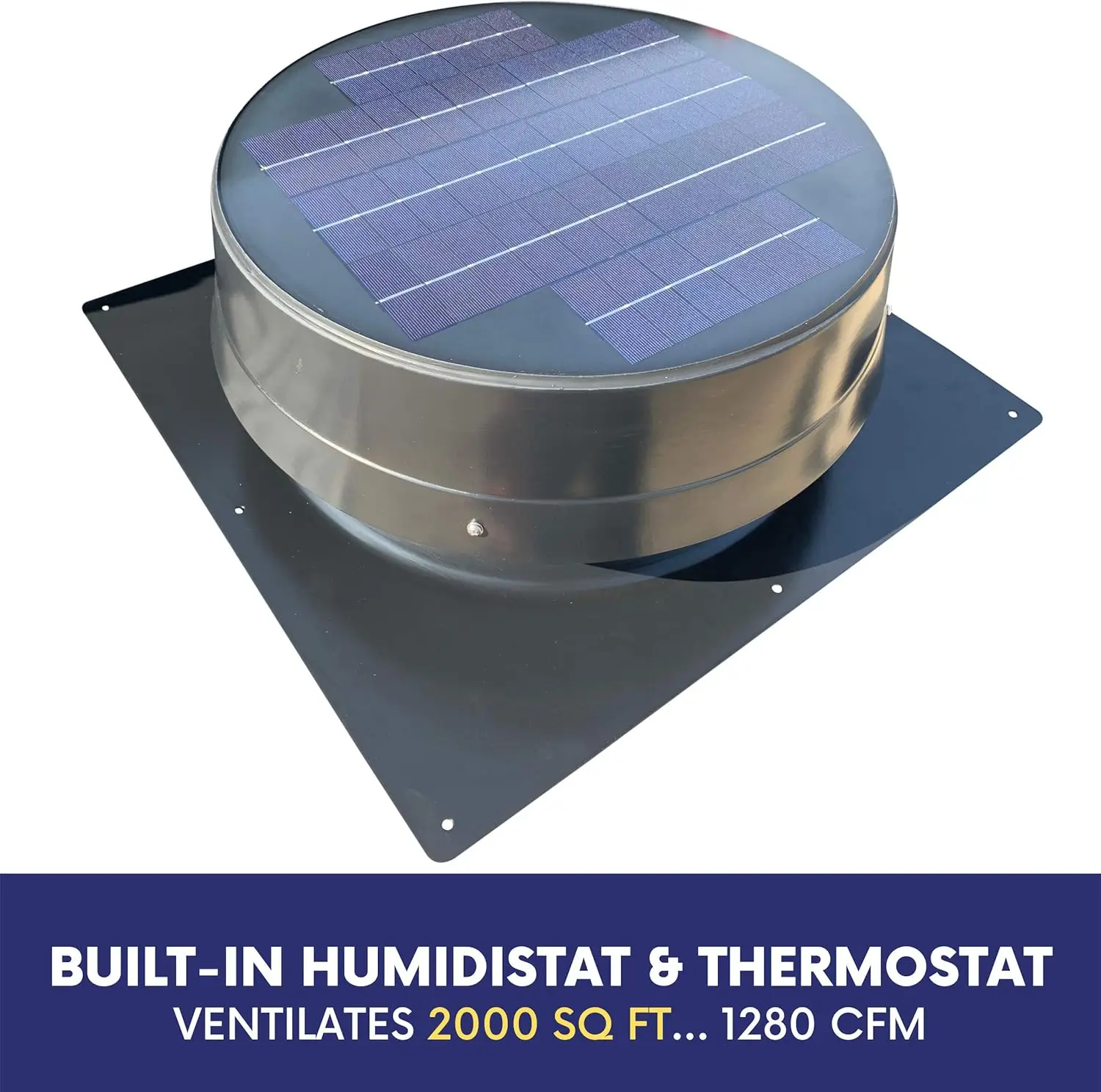 20 Watt Roof Mount Solar Attic Fan - Round Series POWERED BY FREE SOLAR ENERGY BUILT-IN HUMIDISTAT & THERMOSTAT