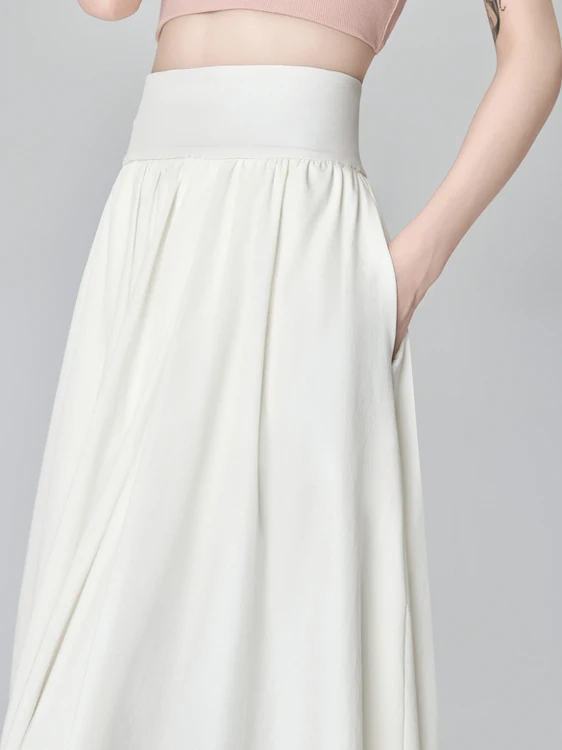 

White Suit Sle High Waist A-Line Midi Skirt Women's Casual Slimming Tummy Control Full Size Umbrella Skirt Commute