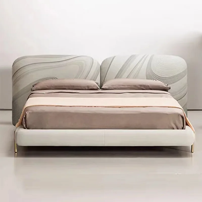 Bedroom Furniture Italy Style Leather Double Bed Support Customization Of Color Solid Wood Designer Villa King Size Bed Frame