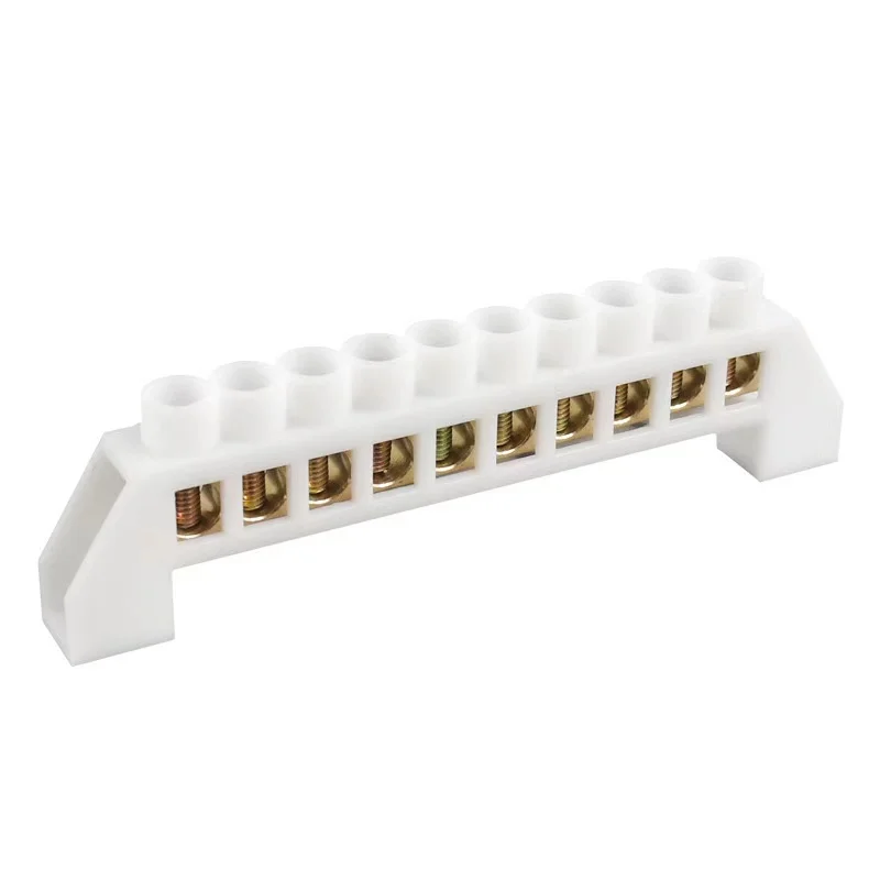 1pcsBlue White Green Bridge Design Zero Line 4-12 Pole Screw Brass Copper Grounding Strip Terminal Block Connector Earth  And Ne