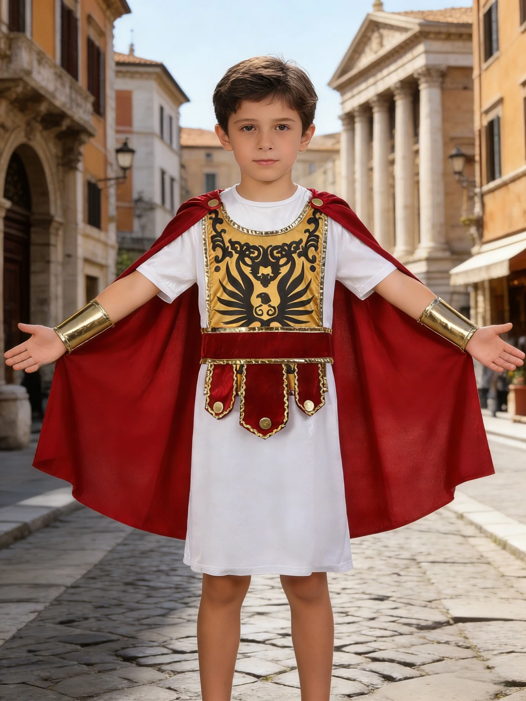Conjunto de disfraz de guerrero romano para niños, túnica, capa, cinturón y protectores de muñecas, traje para fiesta de Halloween para niños