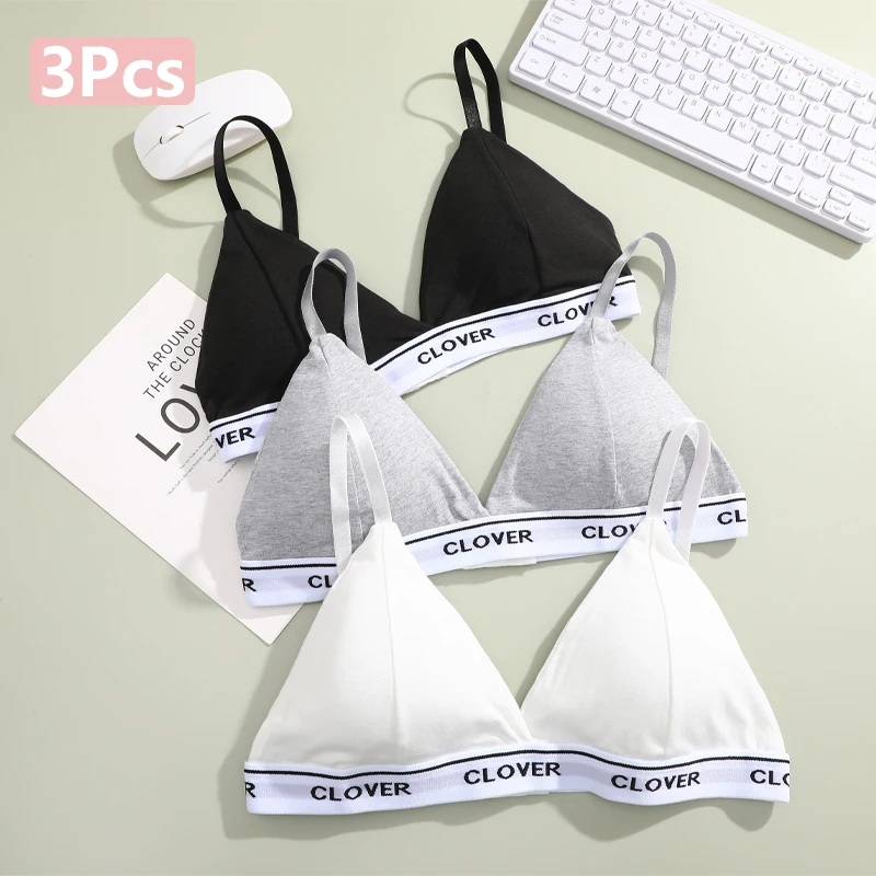 3szt Bawełniany biustonosz bez fiszbin Kobiety Trójkątne miseczki Push Up Biustonosz Seksowna bielizna z głębokim dekoltem V Kobieca bielizna z pięknymi plecami Miękka bielizna