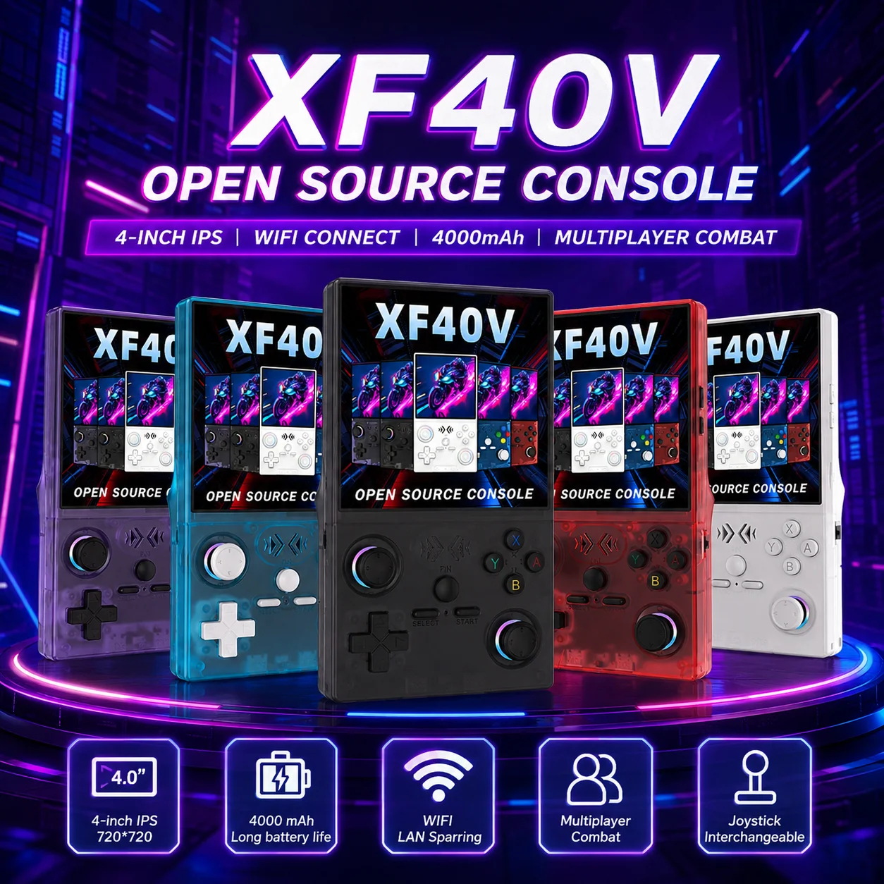 

Open Source XF40V Handheld Game Console 4.0" HD IPS Screen 4000mAh Support 30+ Emulators Portable Video Player Children Toys