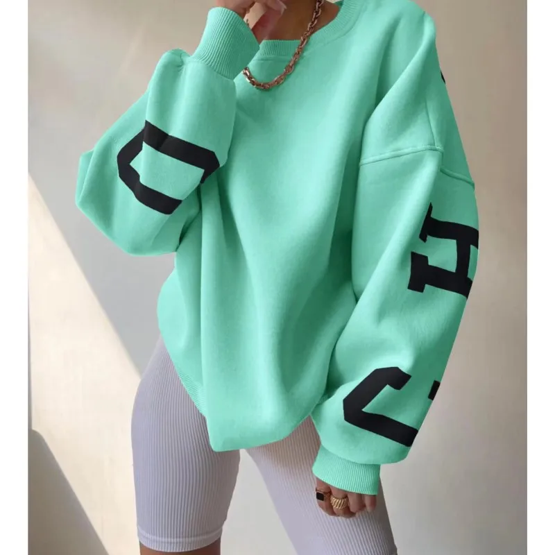 Women's Tops Autumn Winter Hundreds Of Casual Tops Fashion O-Neck Loose Letter Printed Long Sleeve Sweatshirt Street Style Women