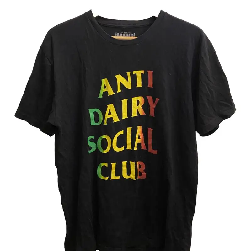 

Футболка Anti Dairy Social Club для взрослых Rastafarian Rasta, черная, размер L, веганская редкая