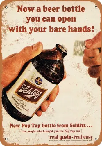 Metal Sign - Schlitz Beer New Pop Top Bottles - Vintage Look Reproduction