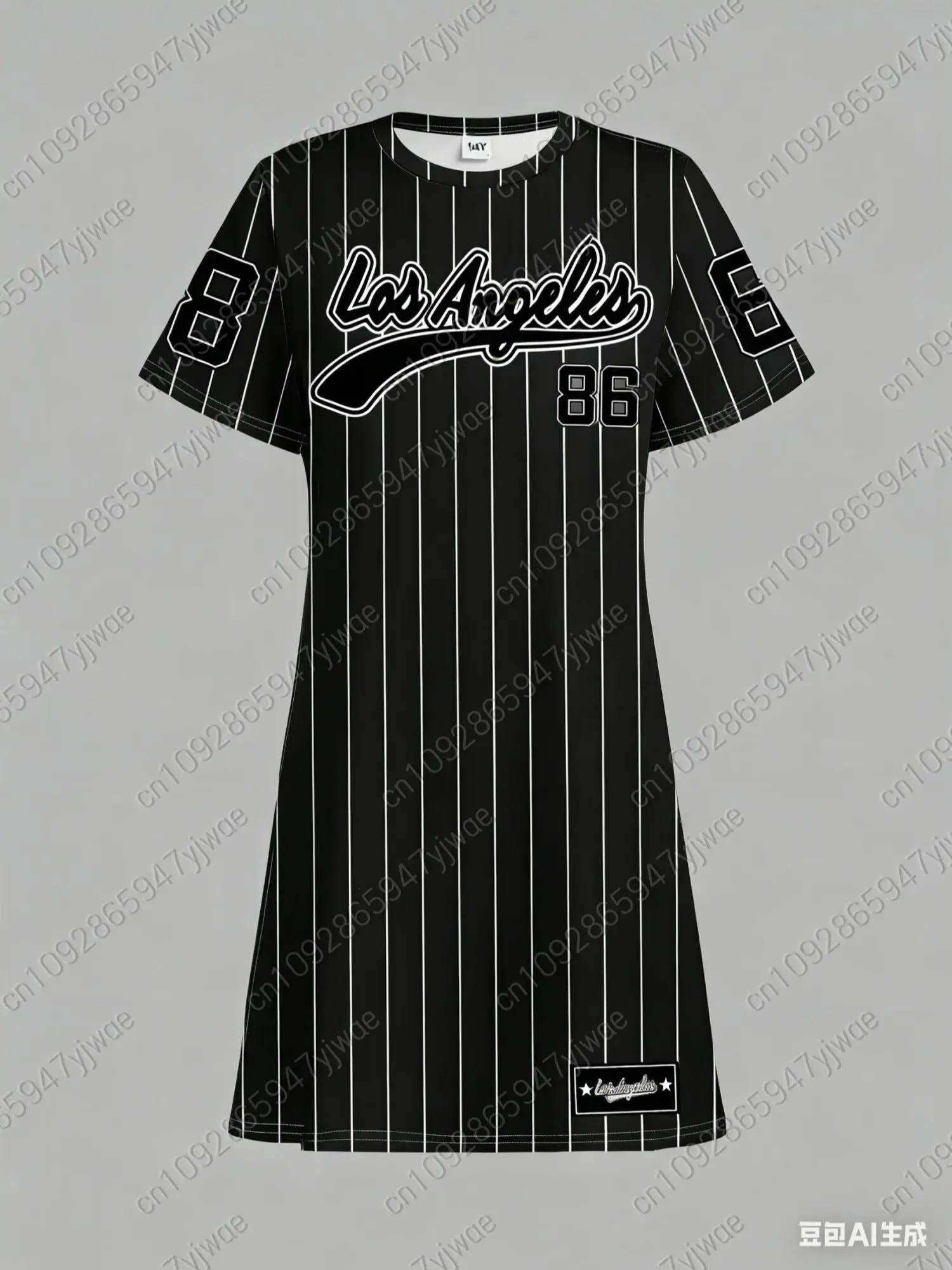 Robe T-shirt ample décontractée pour femme été 2026 NO.86 LOS ANGELES Imprimé Col rond Manches courtes Pull-over Vêtements pour femme