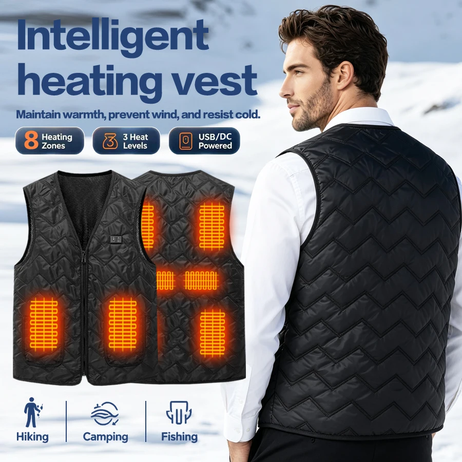 8 Heizzonen USB Elektrisch Beheizte Weste für Männer und Frauen 3-Stufen-Temperaturregelung Unisex Winter Warme Thermoweste für Outdoor-Aktivitäten – Detail 3
