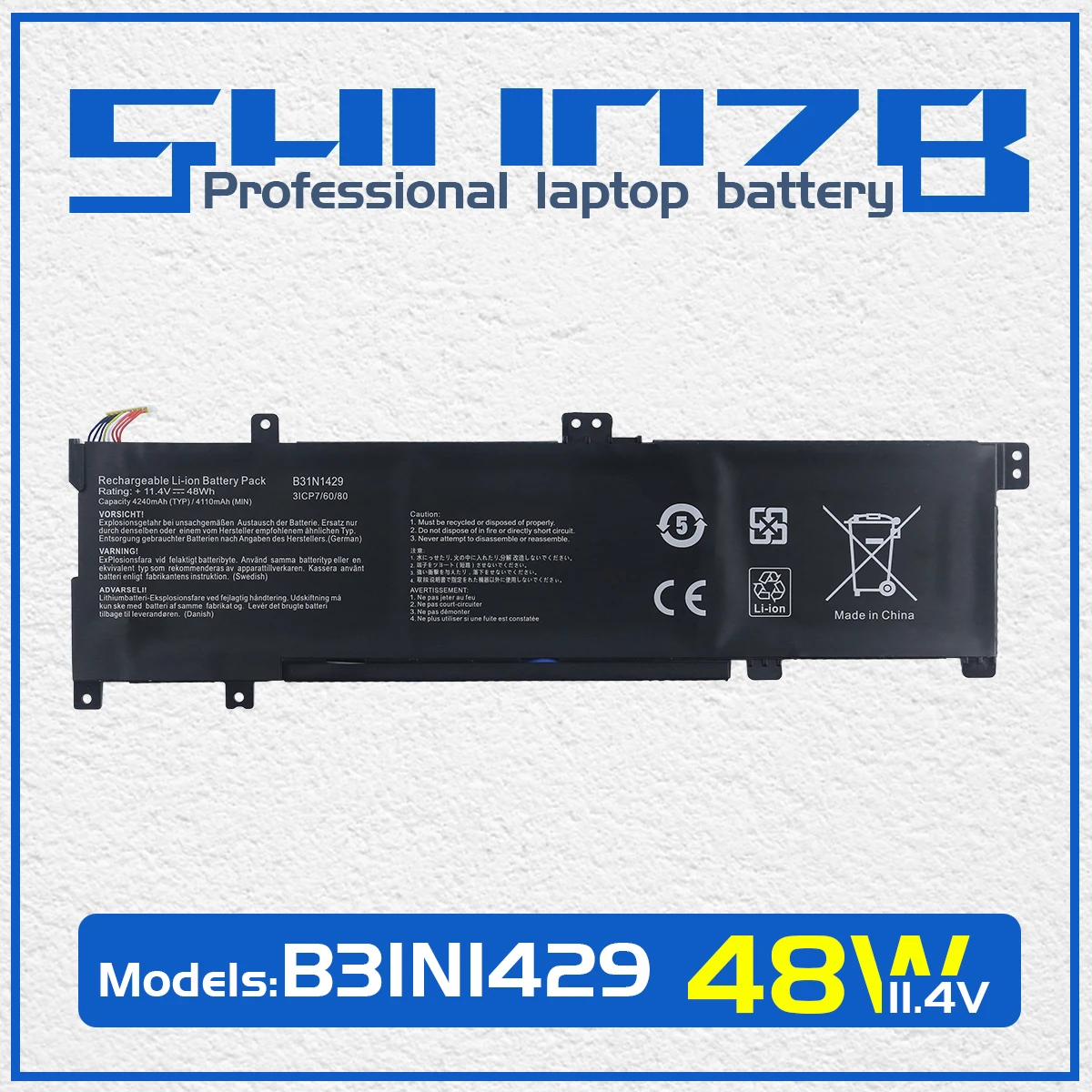 

SHUOZB B31N1429 Laptop Battery For ASUS A501L A501LX A501L A501LB5200 K501U K501UX K501UB K501UW K501LB K501LX K501L 11.4V 48WH