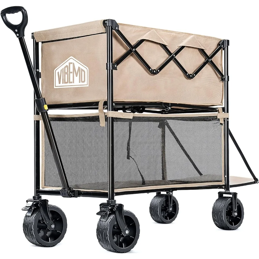 

Wagon Cart, 400L Foldable Double Decker Wagon, 450lbs Heavy Duty Garden Cart, Extra-Long Extender, Large Capacity, All Terr ain