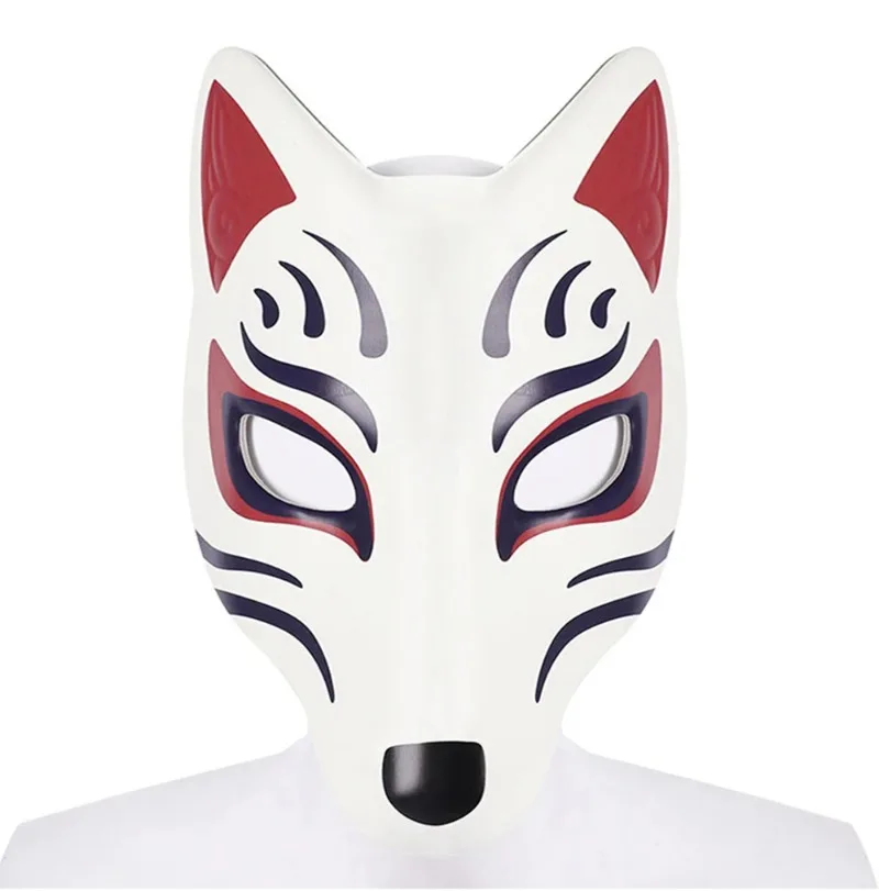 Masque de renard en cuir PU, bricolage, peint à la main, Style Anime japonais pour Cosplay, mascarade pour femmes, accessoire de fête d'halloween