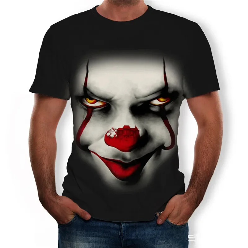 

Summer New Fashion New Men Scary Clown Graphic T-shirt Short Sleeve Street Clothing Hip Hop 3D Printed Top 6XL Large Size Loose