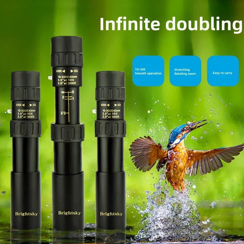 10-300x40 Monocular Telescope Portable All Metal Telescopic Zoom Can Be Connected to Mobile Phones Outdoor Telescopes