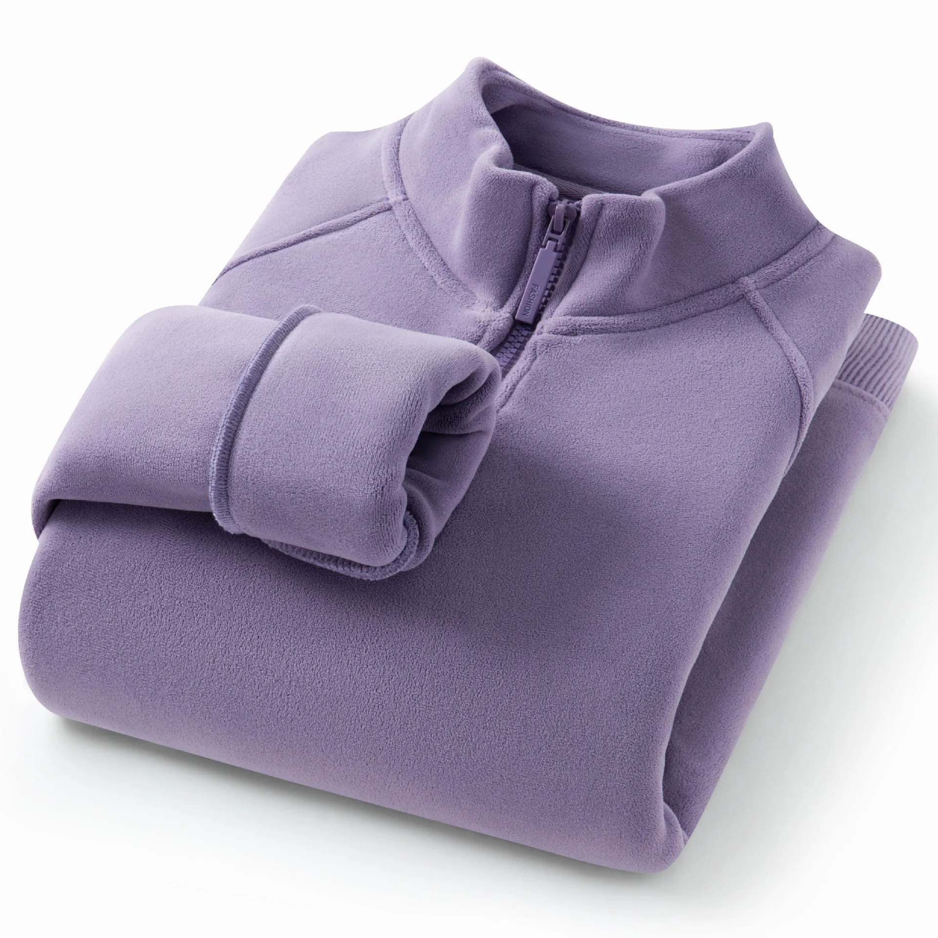 2025 outono e inverno feminino meio zíper gola alta moletom com lã grossa e blusa de lã quente como camada base