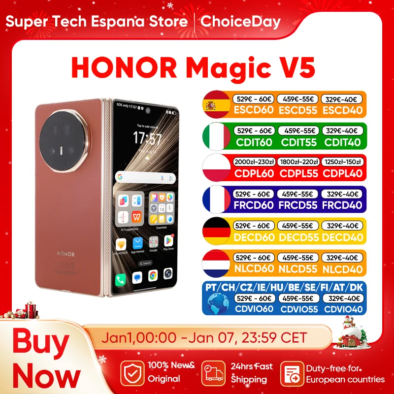 Honor Magic V5 Version mondiale Original 5g Smartphone double Hdr Oled affichage Snapdragon 8 Elite 5820Mah 7.95 \ "66W superchararge 55W sans fil Nfc