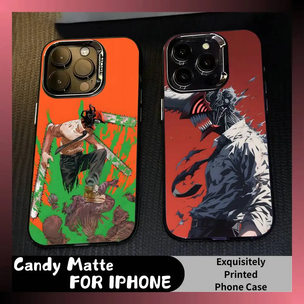 

Anime C-Chain-saw MAN D-DenJi Phone Case For iPhone 16 17 15 14 12 13 Pro Max Black Candy Matte Shockproof Cover