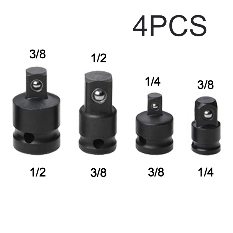 4 Pcs 1/4 3/8 1/2 Inch Ratchet Wrench Socket Converter Sleeve Head Adapter Steel Sockets Adapter Spanner Hand Tool Kit Black