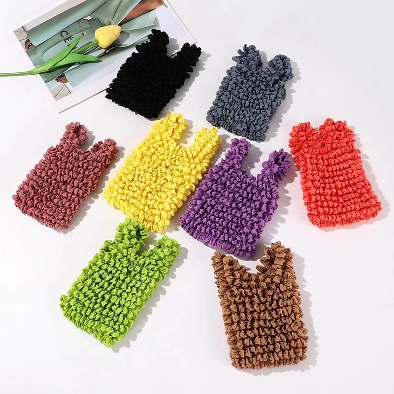 Large Expansion Fold Pleated Flexible Stretch Mini Shopping Bag Large Capacity Bubble Elastic Portable Handbag Tote Storage Bag
