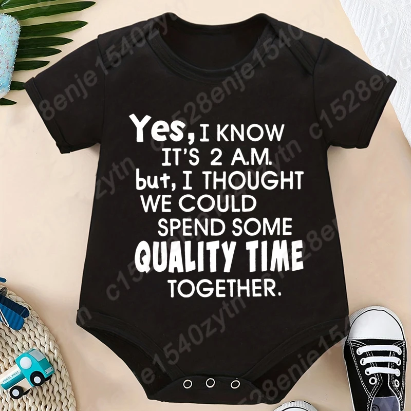 Baby's Quality Time Print Casual Cotton Short Sleeve Romper, Toddler & Infant Boy's Bodysuit