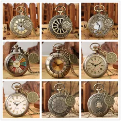 Montre-collier à quartz en bronze pour hommes et femmes, pendentif numérique romain, accessoire vintage, horloge de poche antique, cadeaux de mode