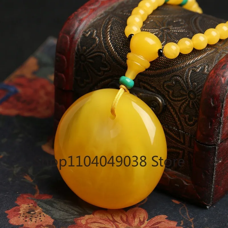 Amber Beeswax Hole Fish-eye Chicken Oil Yellow Pendant Jewelry for Woman Man Healing Love Luck Gift Rotundity Beads Stone AAAAA