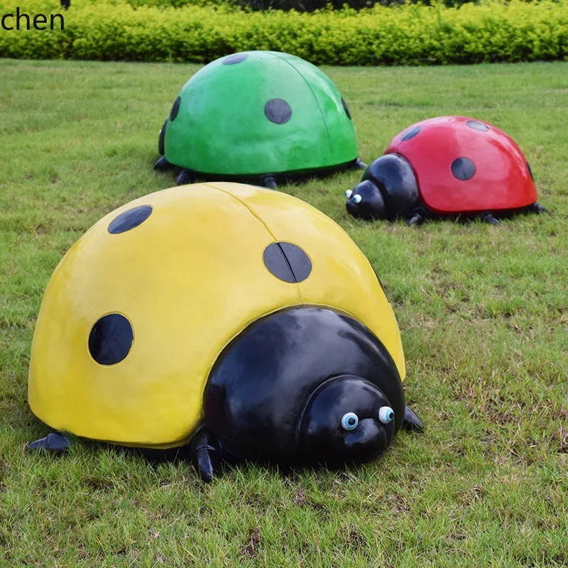 Outdoor Fiberglass Sculpture Large Realistic Seven-Star Ladybug Ornament Farm Garden Landscape Animal