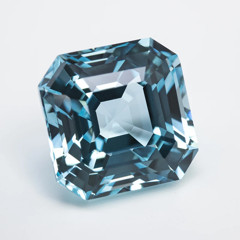 Lab Grown Sapphire Square Asscher Cut Aquamarine VVS1 Gemstone Charms DIY for Jewelry Making Material Selectable AGL Certificate