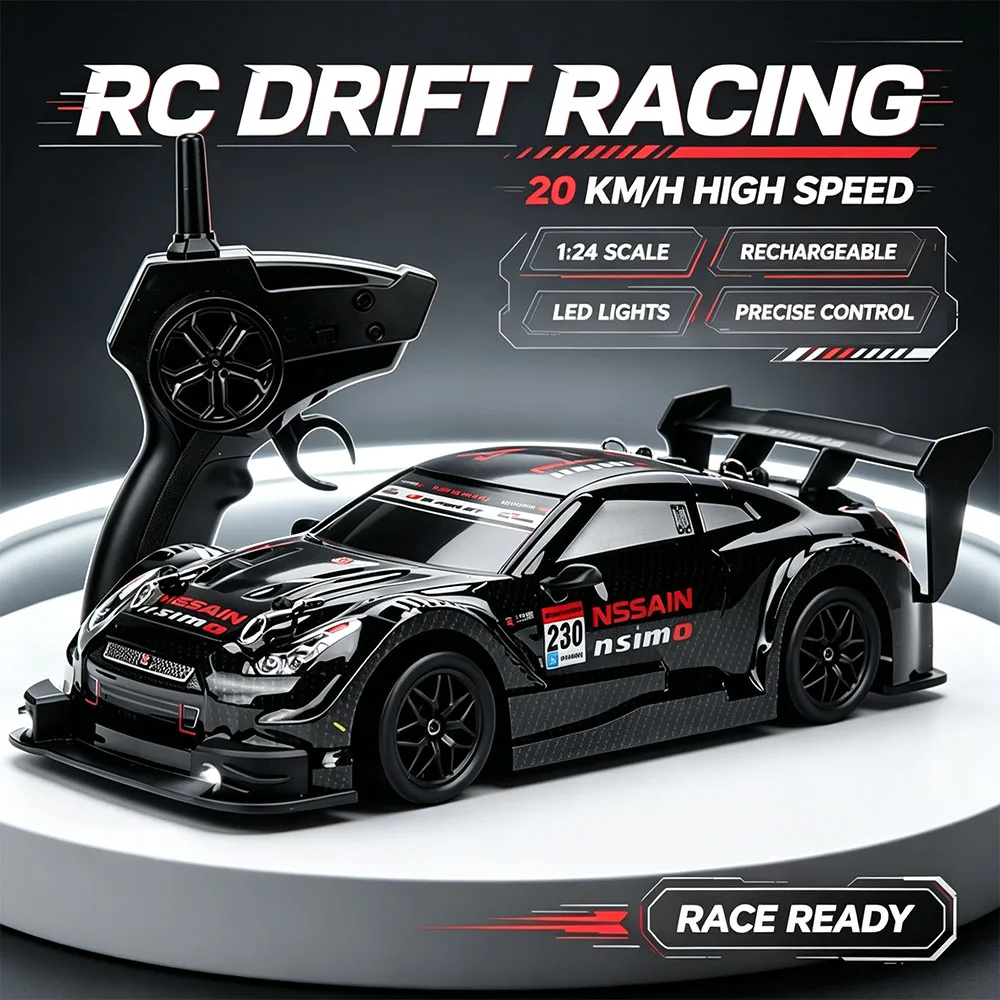 20KM/H 2.4G Remote Control Racing Car 1:24 Scale 4WD High Speed Drift RC Car Replaceable Tires Electric Hobby Toy For Boys Gifts