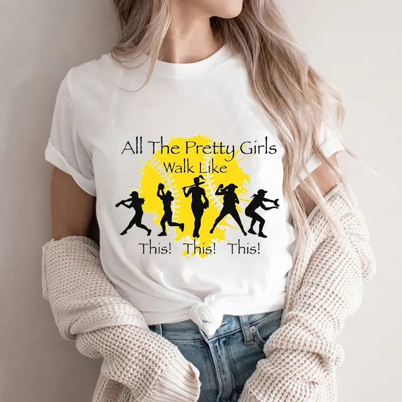 Softball Girls T Shirt All The Pretty Girls Walk Like This Shirt Femme Tops Softball Lover Gift Funny Saying Tee Mama T Shirts