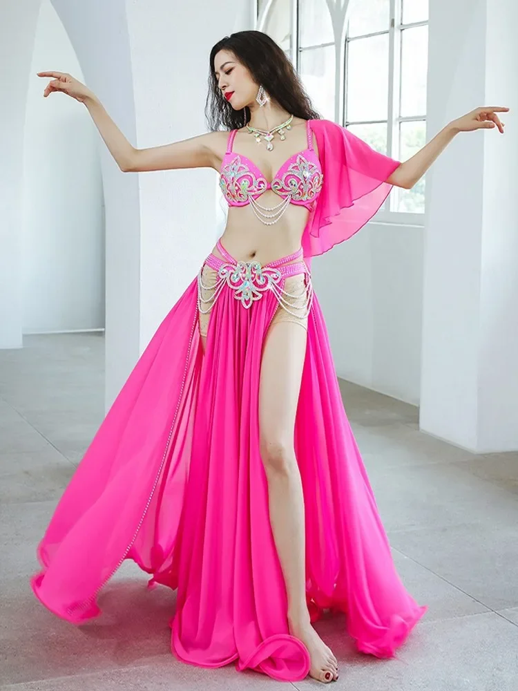 Belly dance suit Diamond inlaid bra Split big skirt Sexy performance costumes Women's adult high-end competition suit