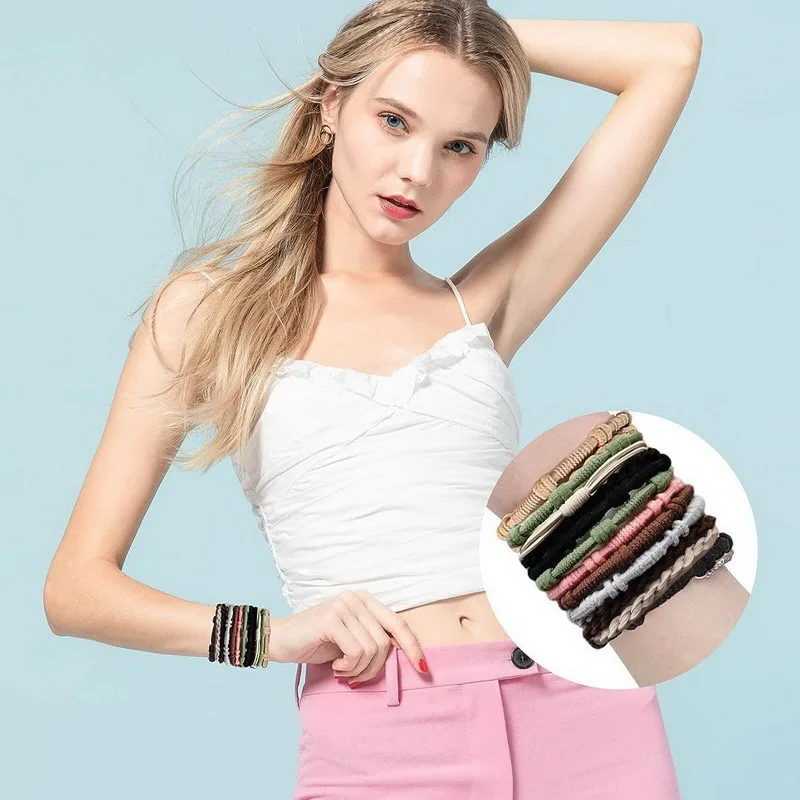 Pulsera bohemia de 12 piezas para el cabello para mujer, bandas de goma elásticas para el cabello, pulsera negra para niña, coletero