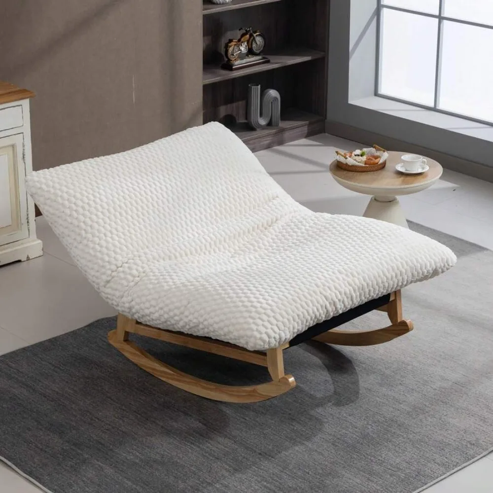 Oversized Rocking Bean Bag Lounge Chair With Solid Wood Frame Corduroy Upholstered Armless Lazy Sofa High Density Crushed Foam Filling Comfortable Accent Reading Chair for Living Room Bedroom Adult Teen