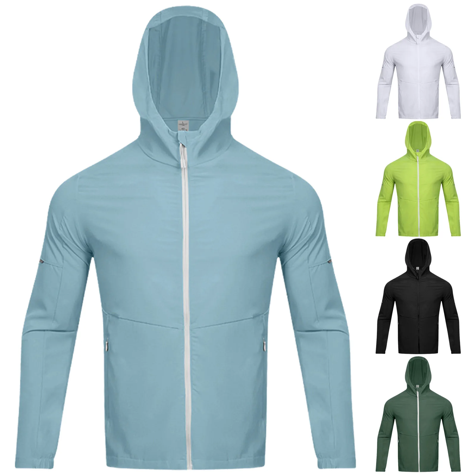 #XS-4XL Men Golf Hooded Jacket Stand-Up Collar Reflective Strips Long Sleeves Zipper Sweatshirt Quick-Drying Sun Sports